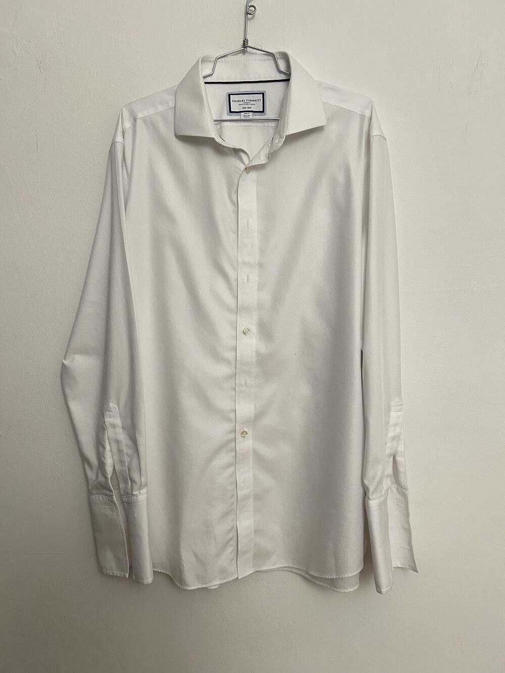 Charles Tyrwhitt Dress Shirt 17.5 35 White Slim Fit French Cuff Non Iron Cotton